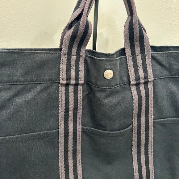 1066 HERMÈS Toile Fourre-Tout MM Tote Blue - Picture 4 of 8